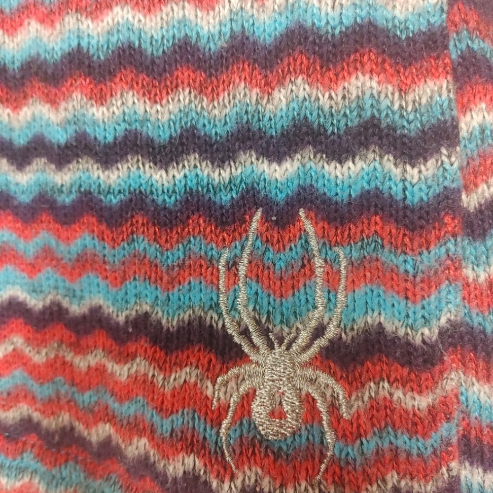 Spyder Pullover DH Sweater Womens 8 Blue Multi Zig Zag Stripe Quarter Zip Fleece - Picture 3 of 10